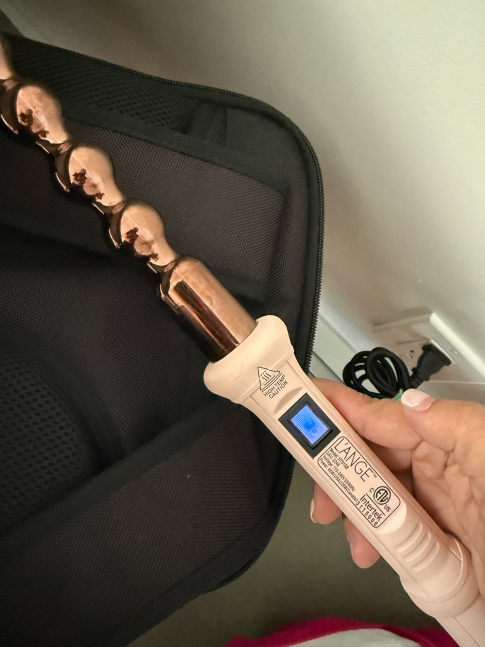 L’ange Le Perlé Bubble Curling Wand Blush Pink Rose Gold